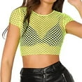 thumbnail image 1 of Women's T-Shirts Stylish Fashion Sexy Solid Color Round Neck Short Mesh Top T Shirt for Women Casual Wear, 1 of 5