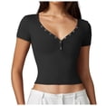 thumbnail image 1 of Women's T-Shirts Stylish Sexy Short Sleeve Button Up Crop Top Double Lined Slim Fit for Going Out and Casual Wear, 1 of 7