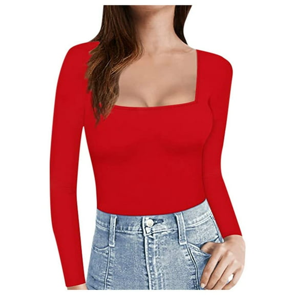 Women's T-Shirts Stylish Solid Color Casual Fashion Sexy Square T Shirt for Everyday Wear and
