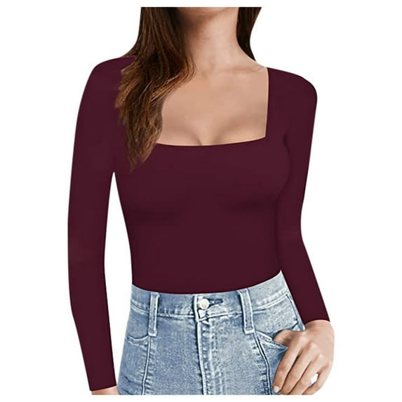 Women's T-Shirts Stylish Solid Color Casual Fashion Sexy Square T Shirt for Everyday Wear and