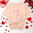 thumbnail image 1 of Women's T-Shirts Summer Casual Fashion Shirts New Bow Ribbon Print Soft Cotton T-shirt Round Neck Short Sleeve Blouses Top, 1 of 4