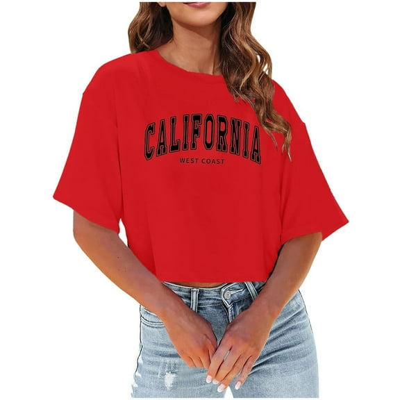 Women's T-Shirts Summer Casual Short Sleeve Crewneck Lightweight Soft Letter Print Tops for Comfortable Everyday Wear