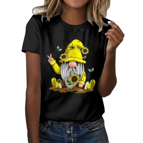 Women's T Shirts Summer Classic Cotton Short Sleeve Crewneck Printed Festival Casual T-Shirt Tops