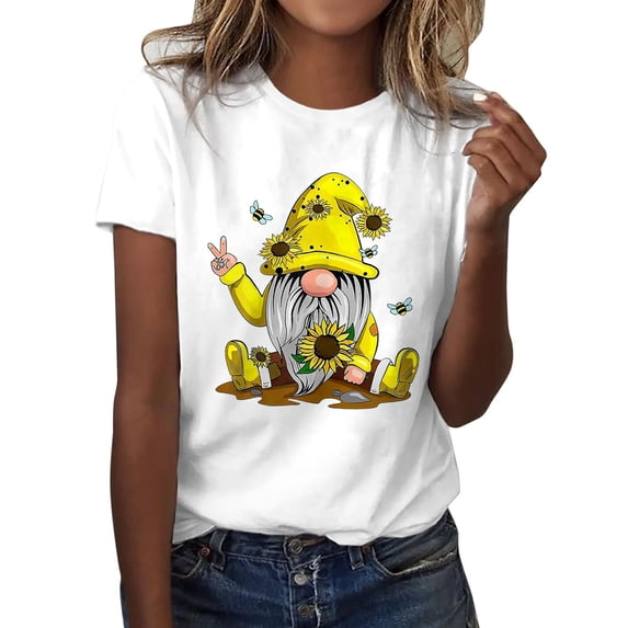 Women's T Shirts Summer Classic Cotton Short Sleeve Crewneck Printed Festival Casual T-Shirt Tops