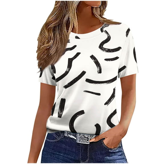 Women's T-Shirts Summer Clothes Fashion Floral Printing Shirts Lightweight Crew Neck Short Sleeve Blouses Casual Loose Pullover Tops