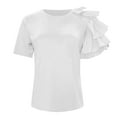 thumbnail image 1 of Women's T-Shirts Summer Independent Station Versatile Ruffles Short Sleeves Solid Color Fashion Crewneck T-Shirt for Everyday Style in Stock, 1 of 5