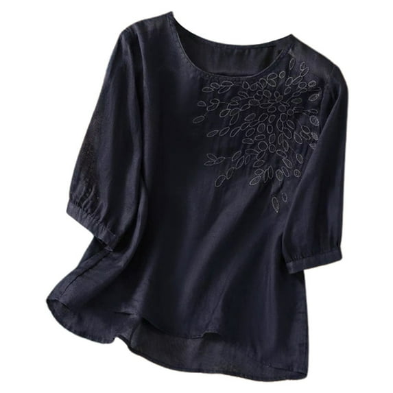 Women's T-Shirts Summer Literary Retro Buckle Embroidery Loose Slanted Placket Tea Jacket Shirt for Casual and Stylish Everyday Wear