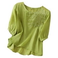 thumbnail image 1 of Women's T-Shirts Summer Literary Retro Buckle Embroidery Loose Slanted Placket Tea Jacket Shirt for Casual and Stylish Everyday Wear, 1 of 9