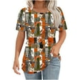 thumbnail image 1 of Women's T-Shirts Summer New Fashion Floral Prints Top Loose Round Neck Chest Pleated Shirts Womens Casual Short Sleeve Blouses Pullover Tops, 1 of 6