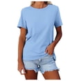 thumbnail image 1 of Women's T Shirts Summer Short Sleeve Crewneck Casual Cute Solid Basic Tees Breathable Comfy Classic Fit Workout Pullover Tops, 1 of 5