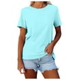thumbnail image 1 of Women's T Shirts Summer Short Sleeve Crewneck Casual Cute Solid Basic Tees Breathable Comfy Classic Fit Workout Pullover Tops, 1 of 6
