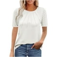 thumbnail image 1 of Women's T-Shirts Summer Short Sleeve Shirts Round Neck Lace Pleated T Shirt Office Dressy Business Blouses Casual Loose Pullover Tops, 1 of 7