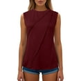 thumbnail image 1 of Women's T-Shirts Summer Solid Round Neck Sleeveless Loose T Shirt for Casual Wear and Everyday Comfort, 1 of 5
