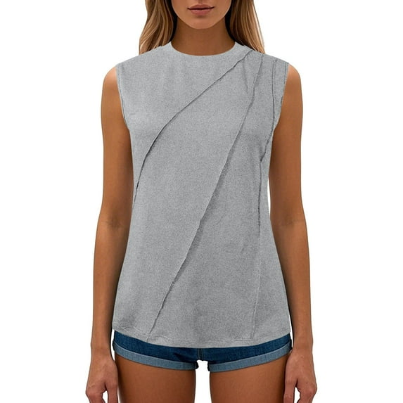 Women's T-Shirts Summer Solid Round Neck Sleeveless Loose T Shirt for Casual Wear and Everyday Comfort