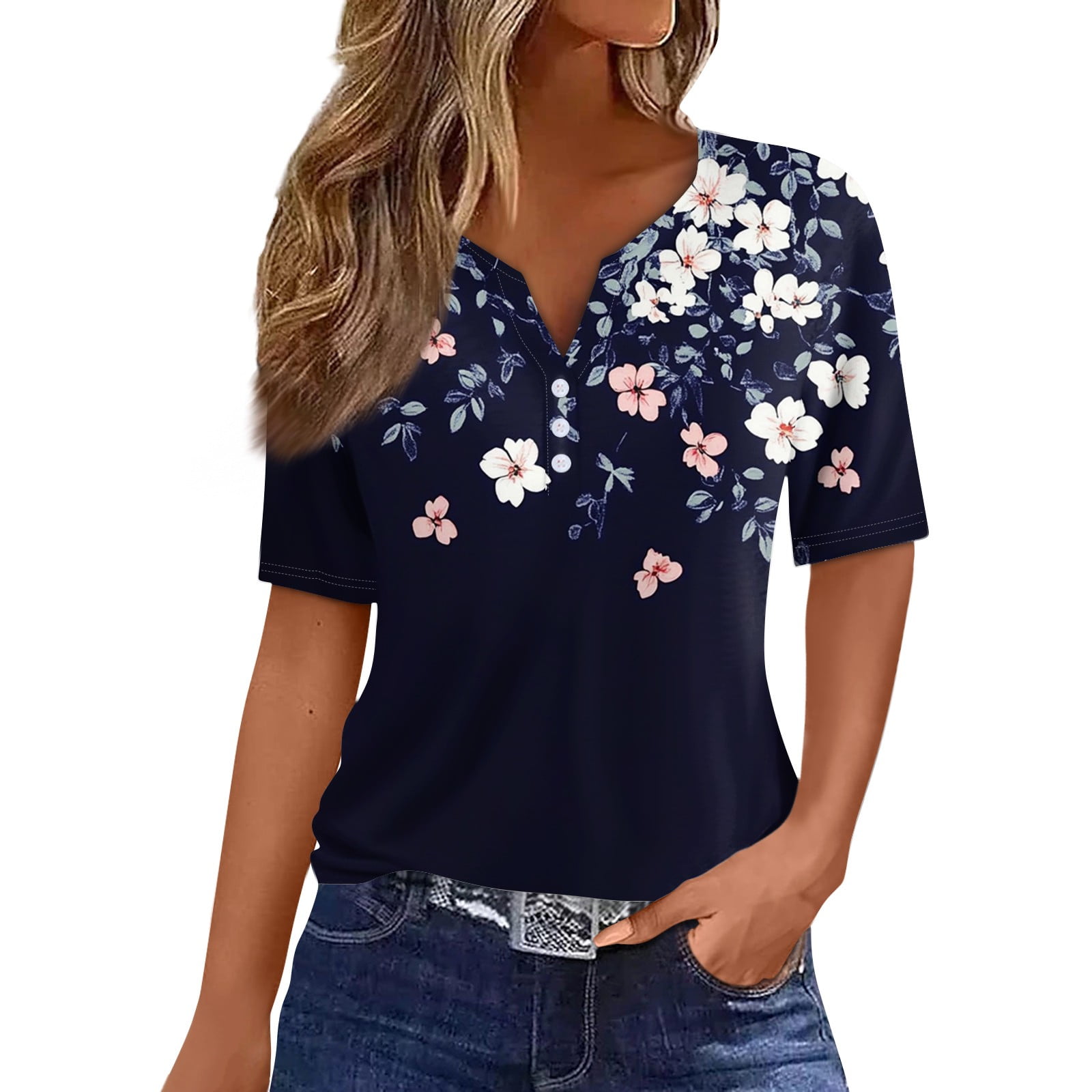 Trendy Tops For Women 2024 Vacation Trendy V Neck Boho Short