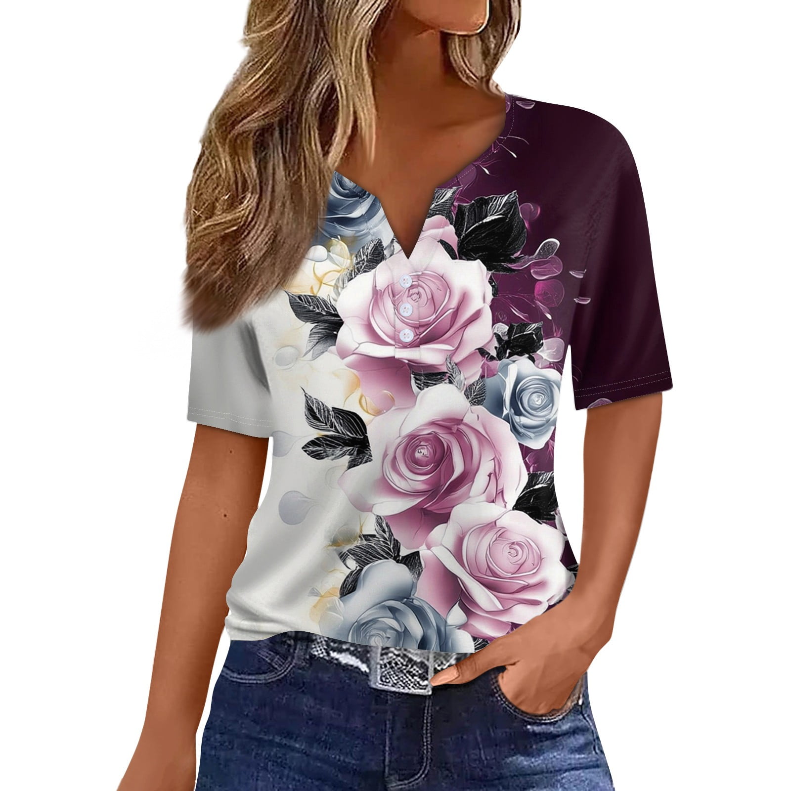 Trendy Tops For Women 2024 Vacation Trendy V Neck Boho Short