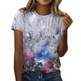 thumbnail image 1 of Short Sleeve T Shirts for Women Summer Floral Theme Painting Floral Graphic Round Neck Print Vintage Shorts Sleeve Gray Casual T-shirt Tops Saving clearance, 1 of 4