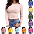 thumbnail image 1 of Women's T-Shirts T1 - Womens Long Sleeve Stretch Crewneck Ribbed T Shirt Fitted Casual Basic Tops, 1 of 4