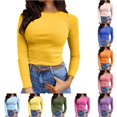 thumbnail image 1 of Women's T-Shirts T1 - Womens Long Sleeve Stretch Crewneck Ribbed T Shirt Fitted Casual Basic Tops, 1 of 4