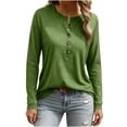 thumbnail image 1 of Women's T-Shirts Top Long Sleeve Half Button down Crew Neck Casual Tunic Tops Basic Tees Blouses Loose Fit Pullover (XL, Green), 1 of 6