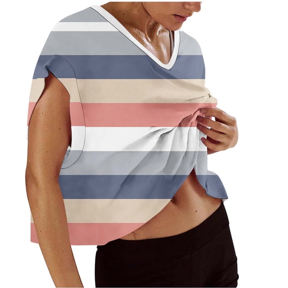 Women's T-Shirts Trendy V Neck Cap Sleeve Hollow out Back Striped Casual Tank Top Loose Cool Comfortable Tee (XL, Pink 1)