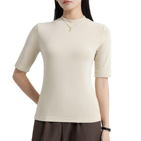 Women's T-Shirts Turtle Neck Slim Fit Half Elbow Sleeve Tight Tops Tee for Everyday Style