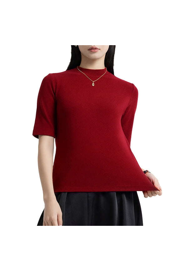 Women's T-Shirts Turtle Neck Slim Fit Half Elbow Sleeve Tight Tops Tee for Everyday Style