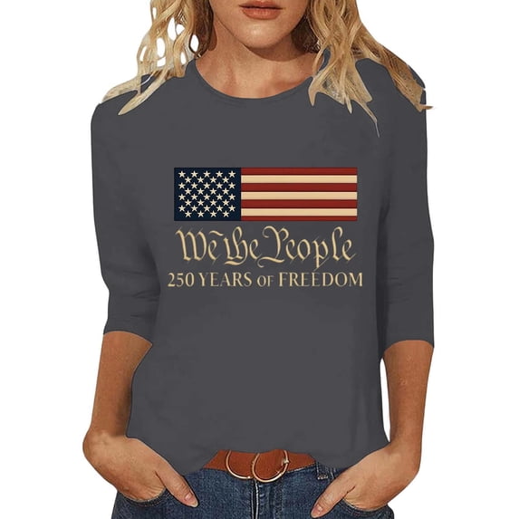 Women's T-Shirts USA 250th Anniversary Patriotic Graphic 3/4 Sleeve Round Neck Casual Tee for Spring Summer Sizes S-XXXL
