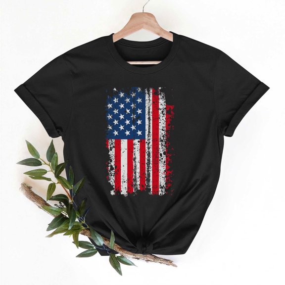Women's T-Shirts USA Flags Print Shirts Women Independence Day Printed Round Neck Patriotic Tees Tops Short Sleeve Pullover 4th of July Blouses