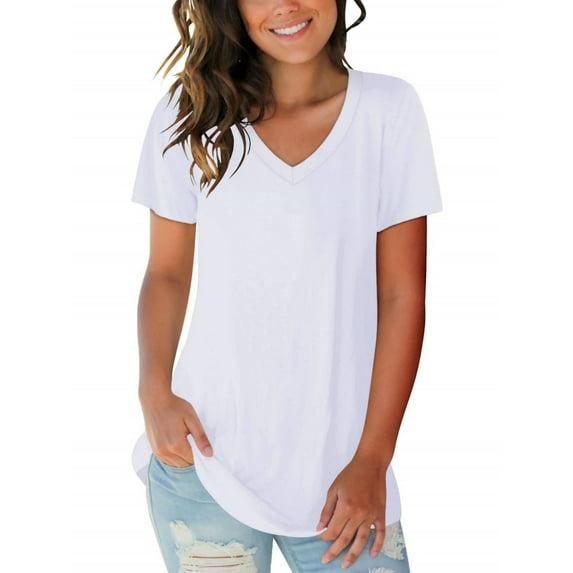 Women's T Shirts V Neck Casual Short Sleeve Summer Basic Tops Tees