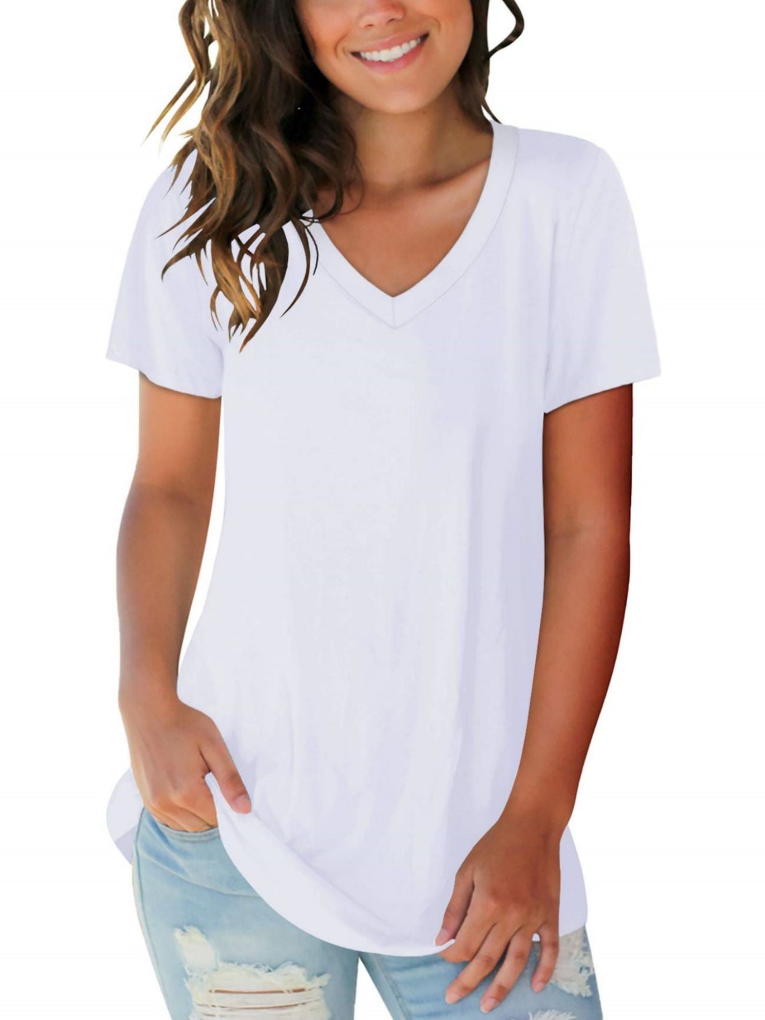 Women's T Shirts V Neck Casual Short Sleeve Summer Basic Tops Tees ...