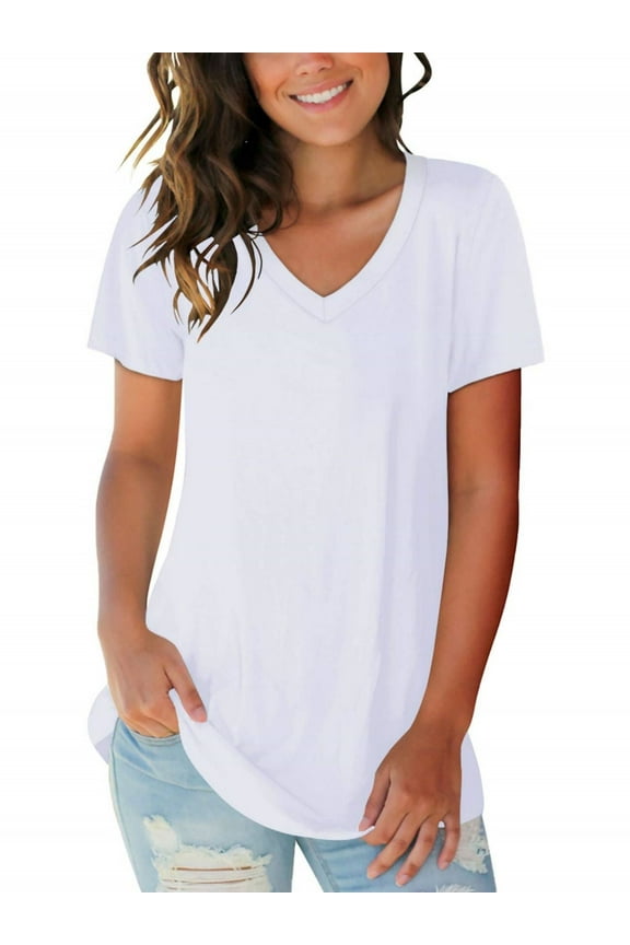 Women's T Shirts V Neck Casual Short Sleeve Summer Basic Tops Tees