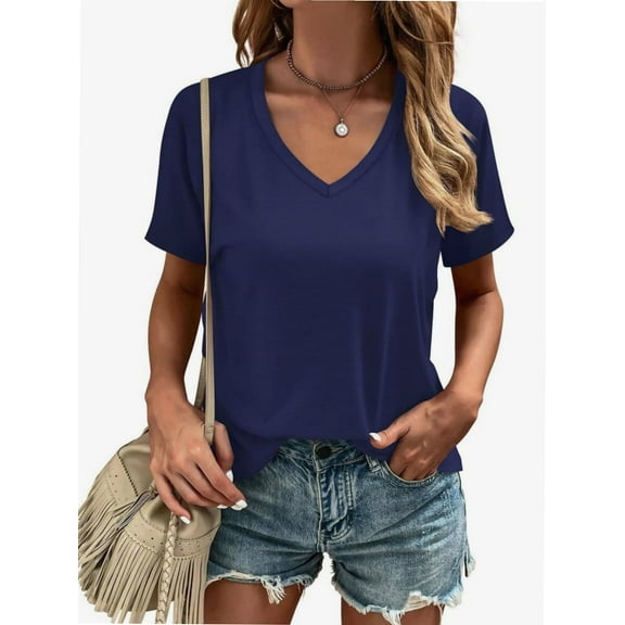 Women's T Shirts V Neck Casual Short Sleeve Summer Basic Tops Tees