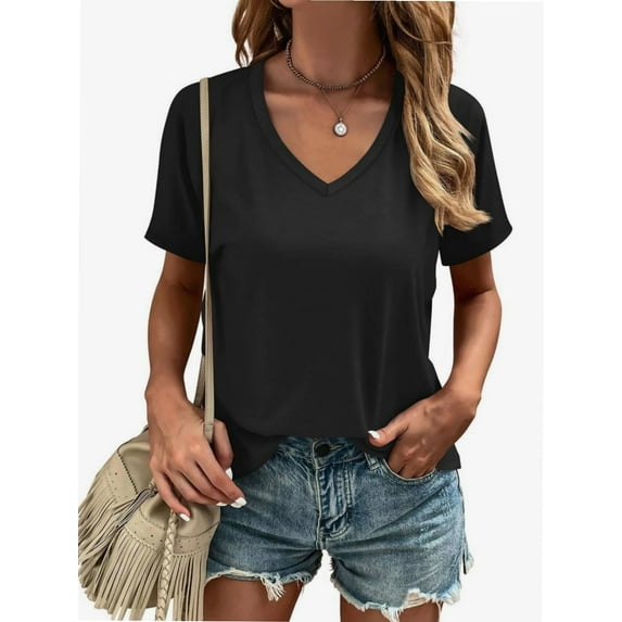 Women's T Shirts V Neck Casual Short Sleeve Summer Basic Tops Tees