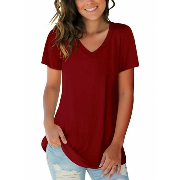 Women's T Shirts V Neck Casual Short Sleeve Summer Basic Tops Tees