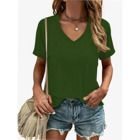 Women's T Shirts V Neck Casual Short Sleeve Summer Basic Tops Tees