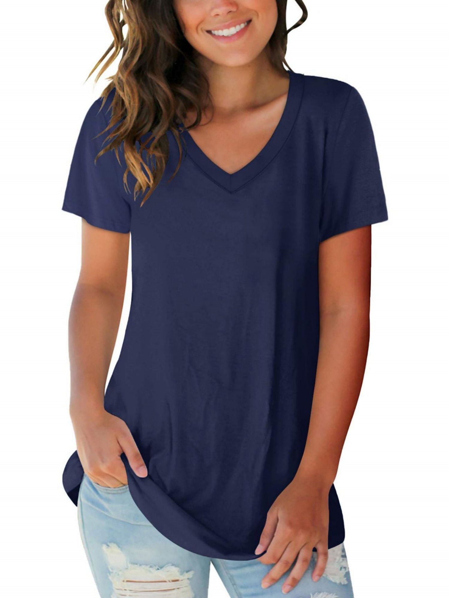 Women's T Shirts V Neck Casual Short Sleeve Summer Basic Tops Tees ...