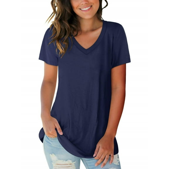 Women's T Shirts V Neck Casual Short Sleeve Summer Basic Tops Tees