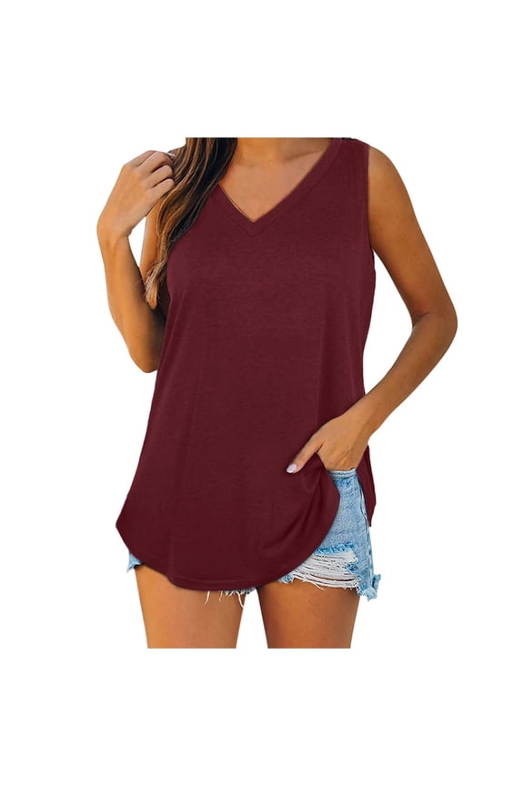 Women's T-Shirts V Neck Sleeveless Solid Longline Swallow Tail Tank Top Casual Elegant Daily Top Fashion Stylish Leisure Tee