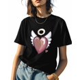 thumbnail image 1 of Women's T-Shirts, Valentine's Day Love Heart Cotton Crewneck Tee Short Sleeve Casual Tops Loose Graphic T-Shirt Black, M, 1 of 7