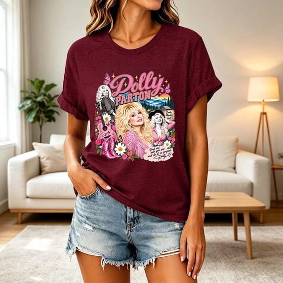 Women's T Shirts Vintage Dolly Shirt Parton Memorial T-Shirt Country Music Legend Tee Fashion Graphic Tees Tshirt Short Sleeve Tops,L