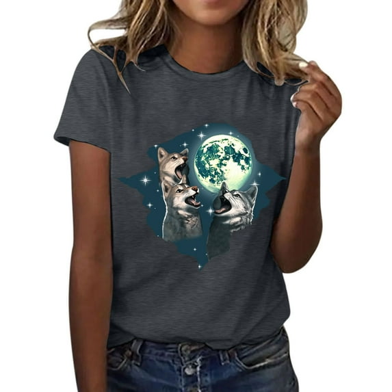 Unisex Short Sleeve Wolf T-Shirts for Women and Men - Print Wolves Animal Graphic Tee for Casual Wear