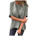 thumbnail image 1 of Women's T-Shirts Women Solid Color Round Neck Medium Long Sleeve Loose Shirt Blouse for Casual Wear and Everyday Comfort, 1 of 6