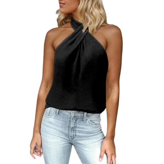 Women's T-Shirts Women's Fashion Solid Color Sleeveless Neck Tops Casual Basic Staple Tee for Everyday Outfits Pair With Jeans