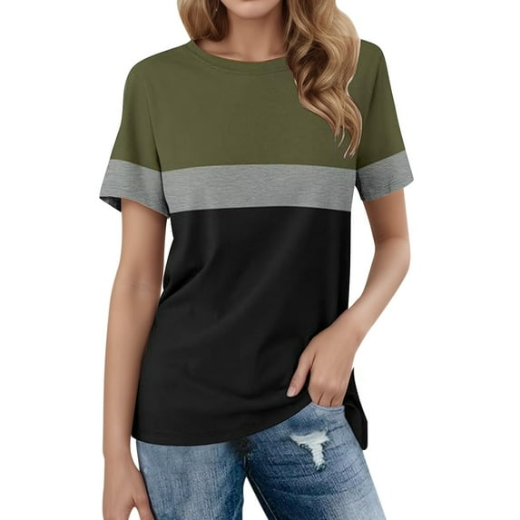 Women's T-Shirts Women's Fashion Striped Round Neck Short Sleeve T Shirt Top Casual Wear for Everyday Style