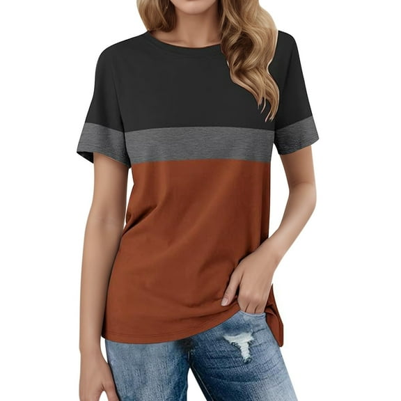 Women's T-Shirts Women's Fashion Striped Round Neck Short Sleeve T Shirt Top Casual Wear for Everyday Style