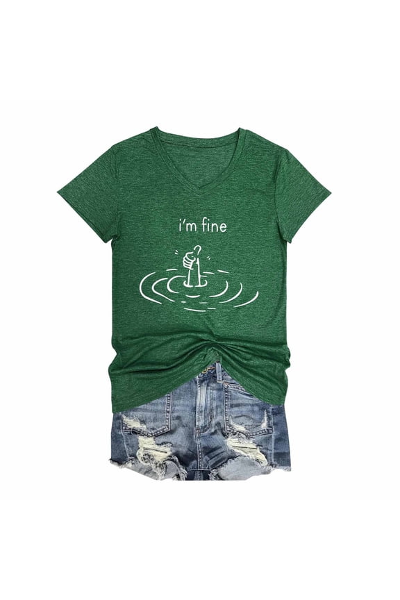 Women's T Shirts Women's I'M Fine Funny Graphic Tee Loose Fit Sarcastic Saying Top Green M