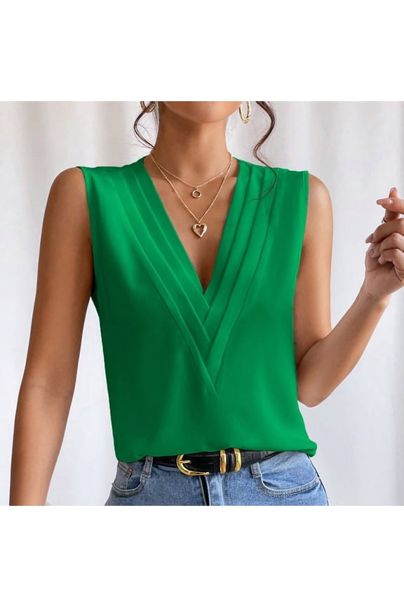 Women's T-Shirts - Women's Summer V Neck Solid Color Tank Top Pro Version