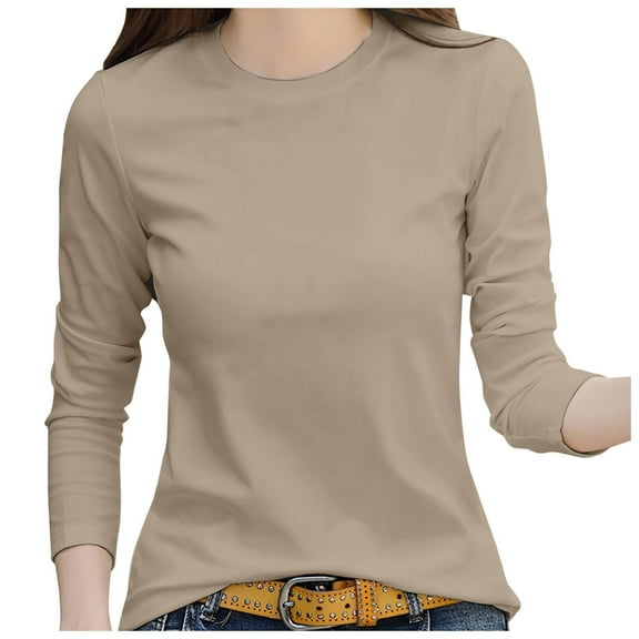 Women's T-Shirts Womens Ribbed Long Sleeve Crewneck Casual Slim Basic Shirts Fitted Knit Tops for Everyday Wear
