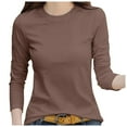 thumbnail image 1 of Women's T-Shirts Womens Ribbed Long Sleeve Crewneck Casual Slim Basic Shirts Fitted Knit Tops for Everyday Wear, 1 of 5